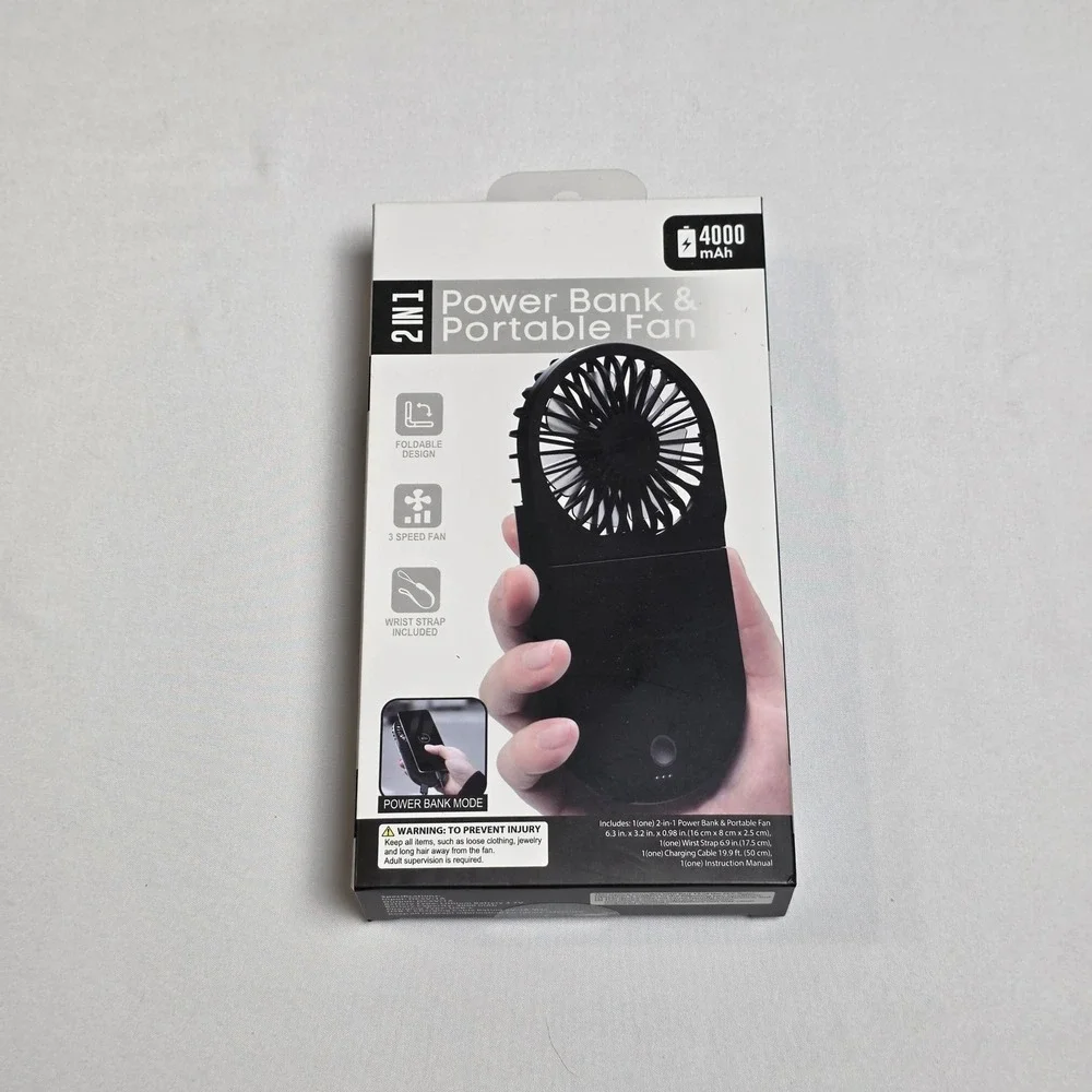 Digital Essentials 2-in-1 Power Bank Portable Fan Black 4000mAh PB-0022-BK